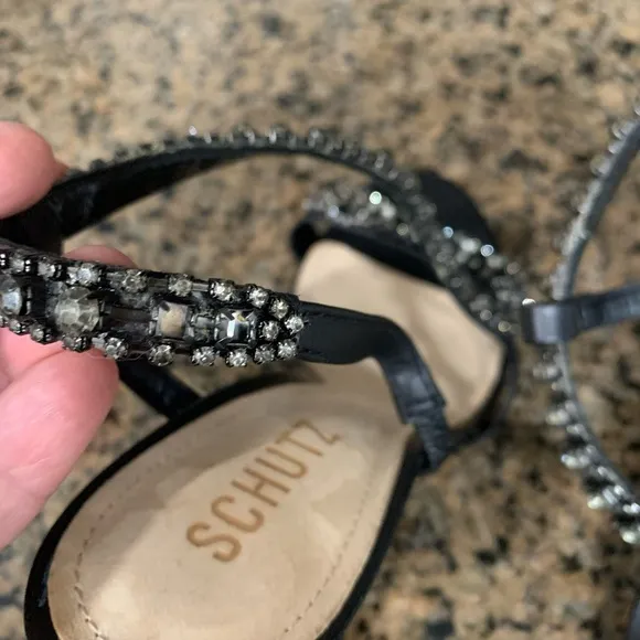 Schutz Elegant Black Strappy Heels with stones