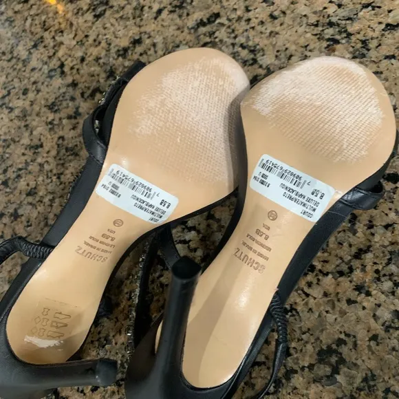 Schutz Elegant Black Strappy Heels with stones