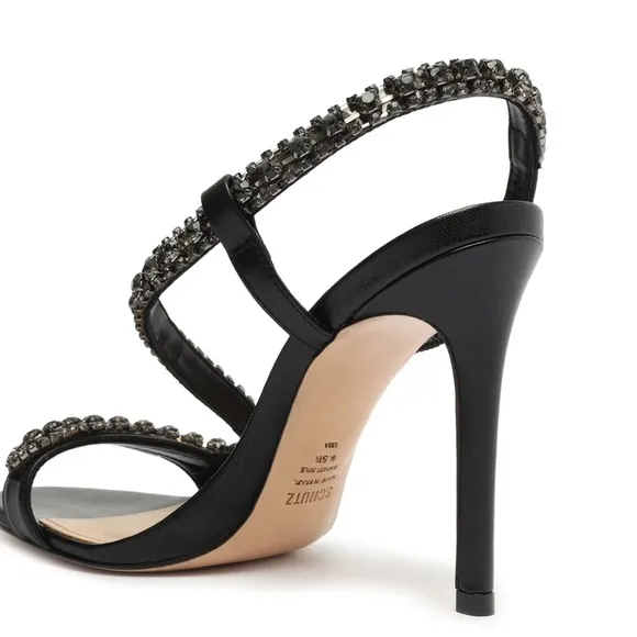Schutz Elegant Black Strappy Heels with stones