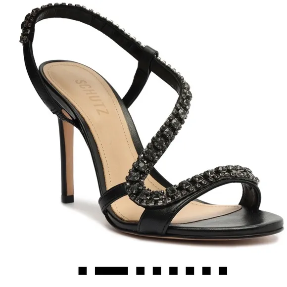 Schutz Elegant Black Strappy Heels with stones
