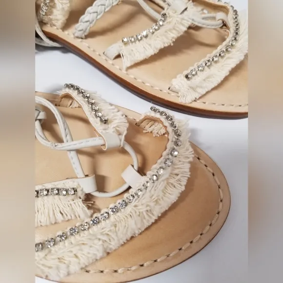 Schutz Jolina Strappy Crystal Embellished Wrap Sandals in Pearl 8M NWT