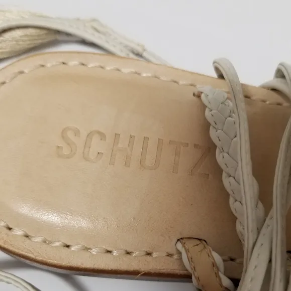 Schutz Jolina Strappy Crystal Embellished Wrap Sandals in Pearl 8M NWT