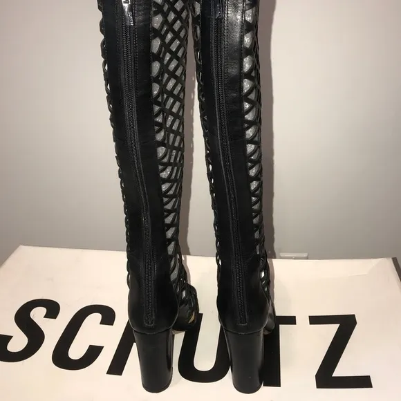 Schutz Liza Leather Block Heel Gladiator Knee-High