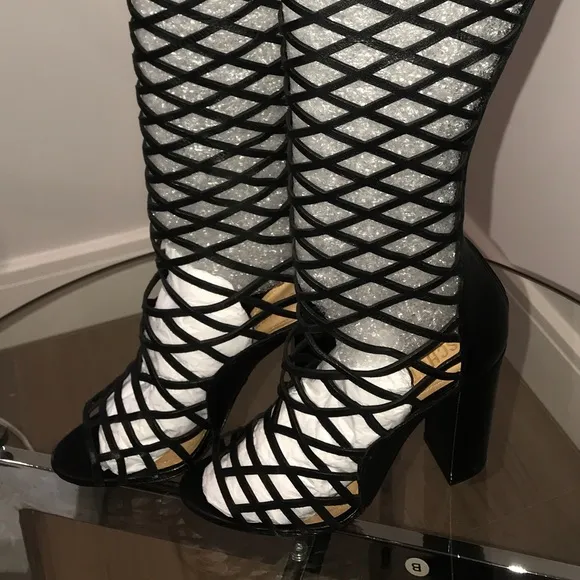Schutz Liza Leather Block Heel Gladiator Knee-High