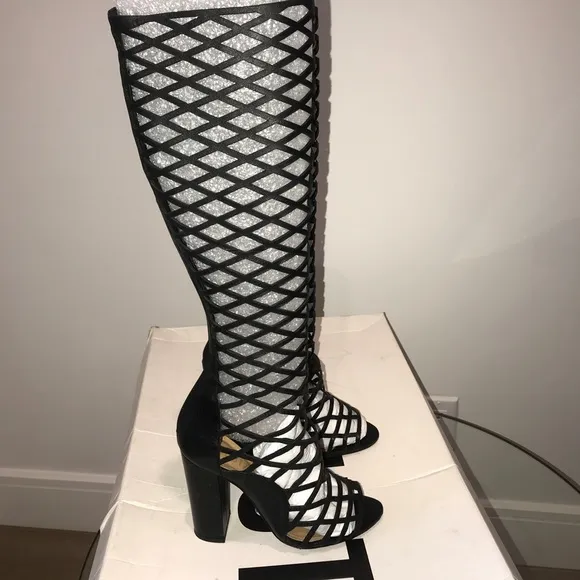 Schutz Liza Leather Block Heel Gladiator Knee-High