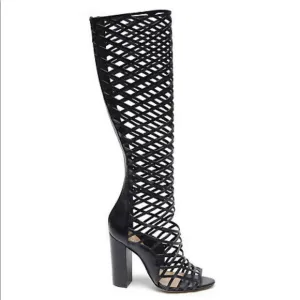 Schutz Liza Leather Block Heel Gladiator Knee-High