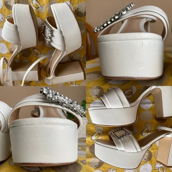 Schutz Nates Nappa leather platform heels with rhinestone buckle size 8B