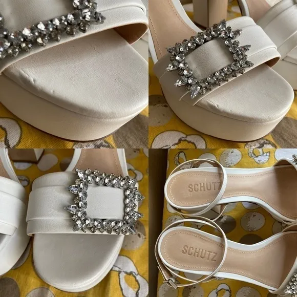 Schutz Nates Nappa leather platform heels with rhinestone buckle size 8B