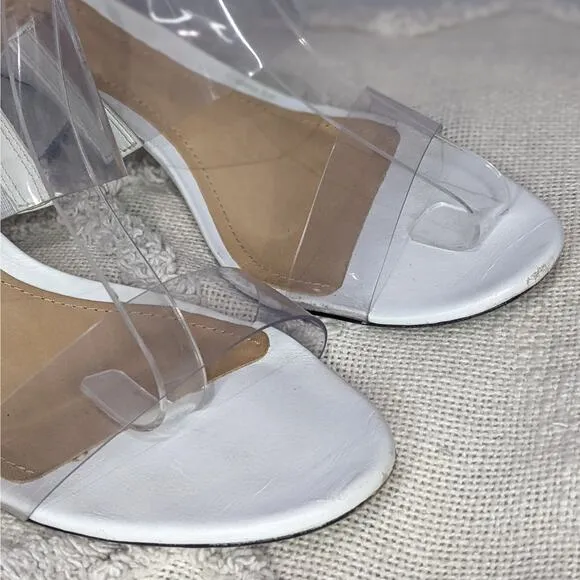 Schutz Victorie Transparent Double Strap Block Heel Mules Sandals Women's 10 B