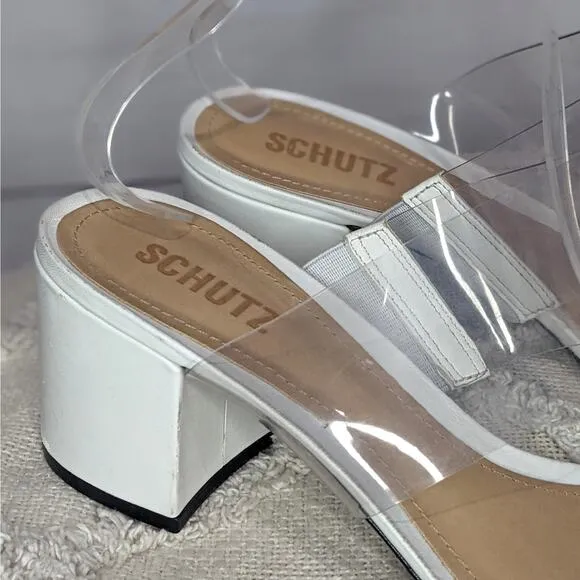 Schutz Victorie Transparent Double Strap Block Heel Mules Sandals Women's 10 B