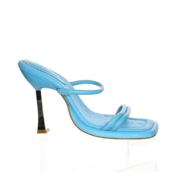 Schutz Womens 9.5 True Blue Silver Shoes Agatha Square Toe Sandal Heels Shoes