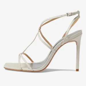 Schutz Womens Adriana Stiletto Sandal US 9 White Pearl Leather‎ NWOB