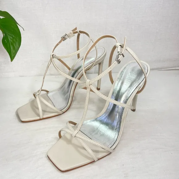 Schutz Womens Adriana Stiletto Sandal US 9 White Pearl Leather‎ NWOB