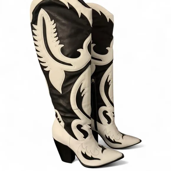SCHUTZ Woody Up Cowboy Boot in Black &amp; White (size 8)