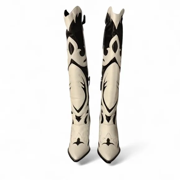 SCHUTZ Woody Up Cowboy Boot in Black &amp; White (size 8)