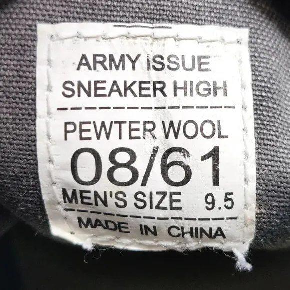 SeeVees Army Issue High Pewter Wool Shoes Men's Size 9.5