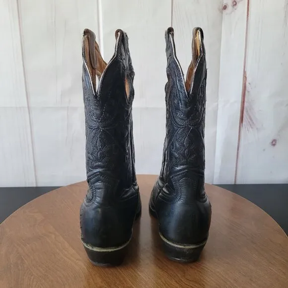 Semental Black Leather Embroidered Western Boots, Women’s Sz 7, Square Toe, EUC
