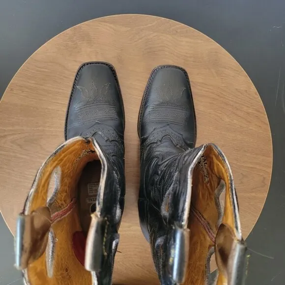 Semental Black Leather Embroidered Western Boots, Women’s Sz 7, Square Toe, EUC