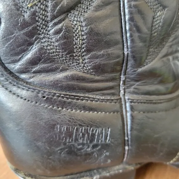 Semental Black Leather Embroidered Western Boots, Women’s Sz 7, Square Toe, EUC