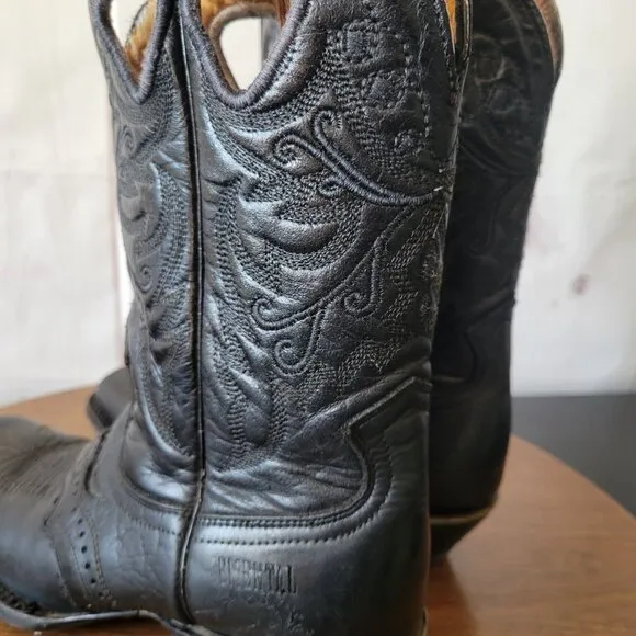 Semental Black Leather Embroidered Western Boots, Women’s Sz 7, Square Toe, EUC