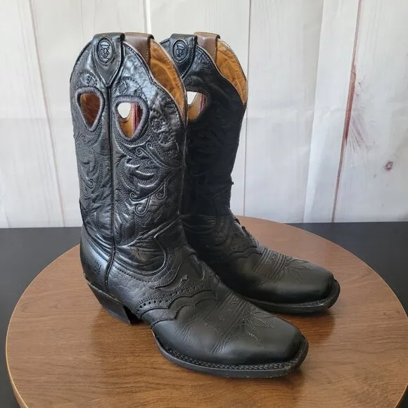 Semental Black Leather Embroidered Western Boots, Women’s Sz 7, Square Toe, EUC