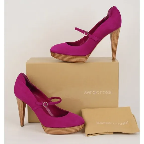 SERGIO ROSSI SHOES HIGH HEEL PUMPS FUCHSIA PINK SUEDE LEATHER sz IT 40 US 10
