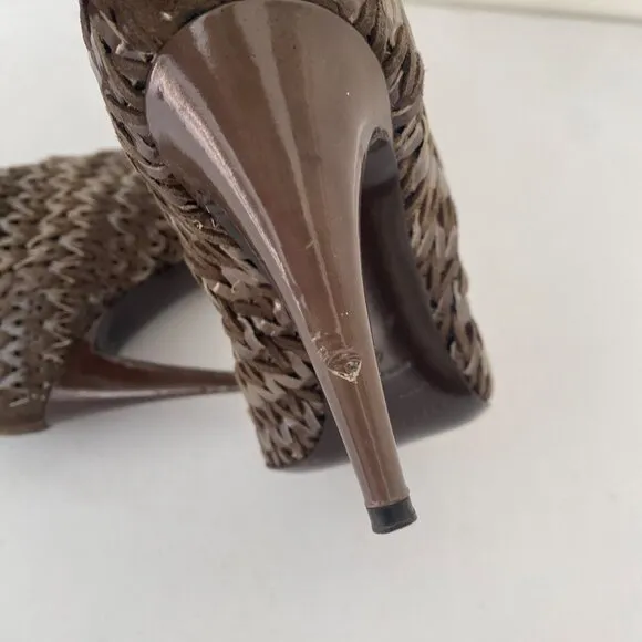 Sergio Rossi Square Toe Tall Woven Boots w Heel Shoes