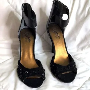 Seychelles size 8 Black Rhinestone Open Toe Heels with Ankle Strap