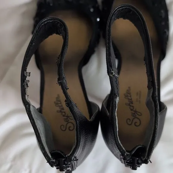 Seychelles size 8 Black Rhinestone Open Toe Heels with Ankle Strap