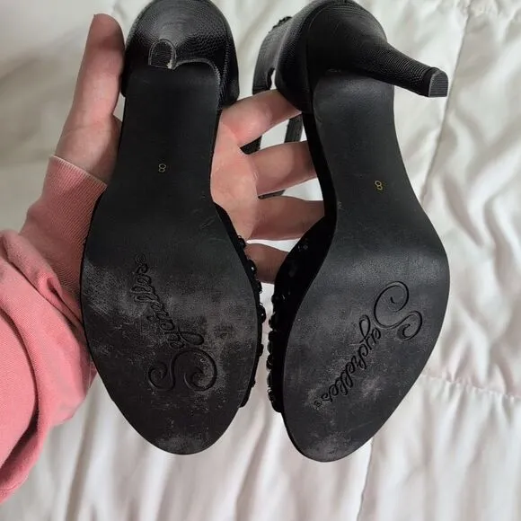 Seychelles size 8 Black Rhinestone Open Toe Heels with Ankle Strap