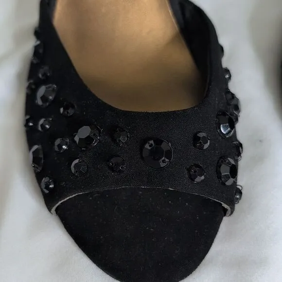 Seychelles size 8 Black Rhinestone Open Toe Heels with Ankle Strap
