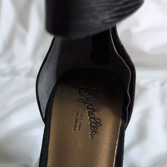 Seychelles size 8 Black Rhinestone Open Toe Heels with Ankle Strap