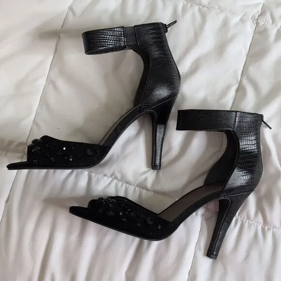 Seychelles size 8 Black Rhinestone Open Toe Heels with Ankle Strap
