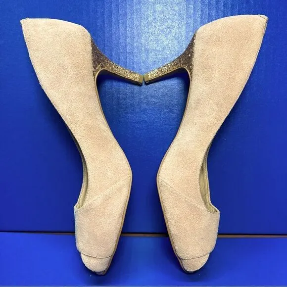 Shoes of Prey Womens Pink Suede Open Toe Glitter Heel Pumps EU39.5/US9.5
