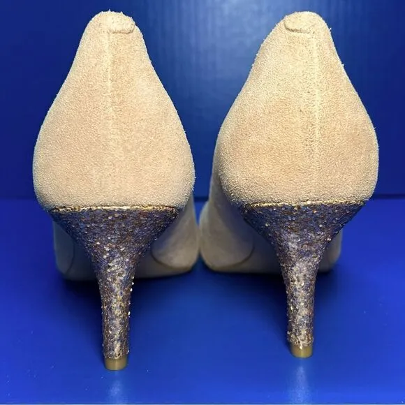Shoes of Prey Womens Pink Suede Open Toe Glitter Heel Pumps EU39.5/US9.5