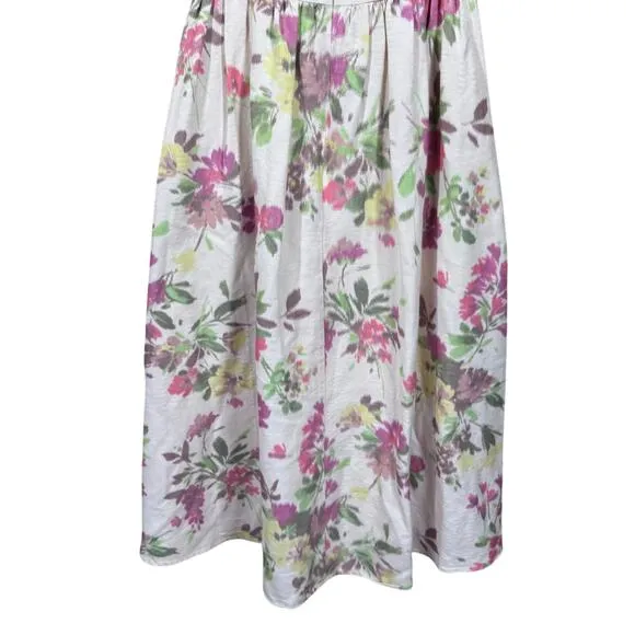 Shoshanna Zarah Ivory Linen Floral Print Puff Sleeve Corset Midi Dress Women 6