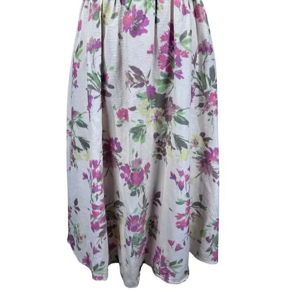 Shoshanna Zarah Ivory Linen Floral Print Puff Sleeve Corset Midi Dress Women 6