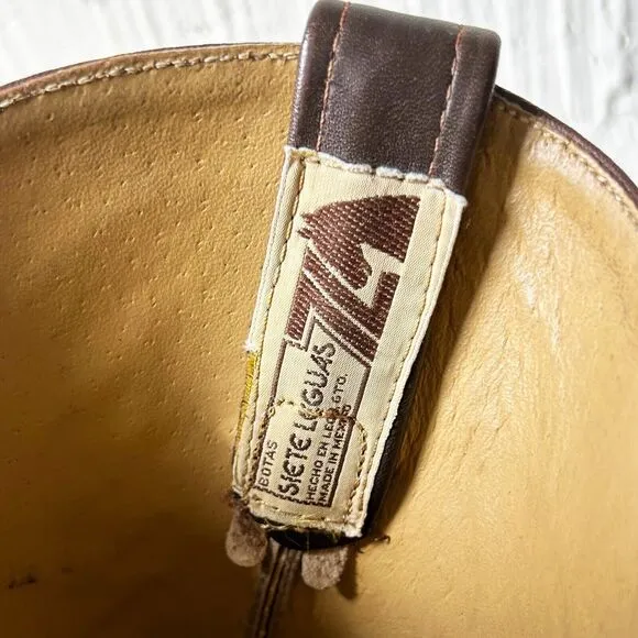 Siete Leguas Teju Lizard Brown Leather Vintage Western Cowboy Boots-Men's Size 8