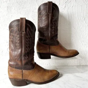 Siete Leguas Teju Lizard Brown Leather Vintage Western Cowboy Boots-Men's Size 8