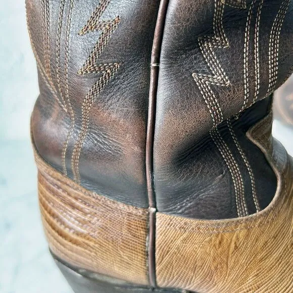 Siete Leguas Teju Lizard Brown Leather Vintage Western Cowboy Boots-Men's Size 8