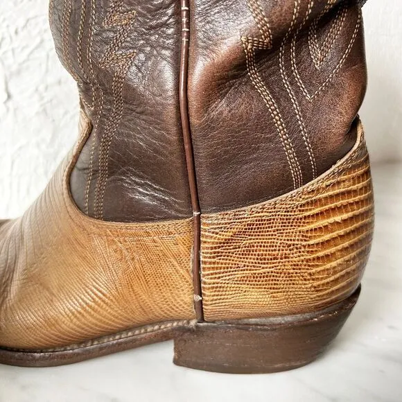 Siete Leguas Teju Lizard Brown Leather Vintage Western Cowboy Boots-Men's Size 8