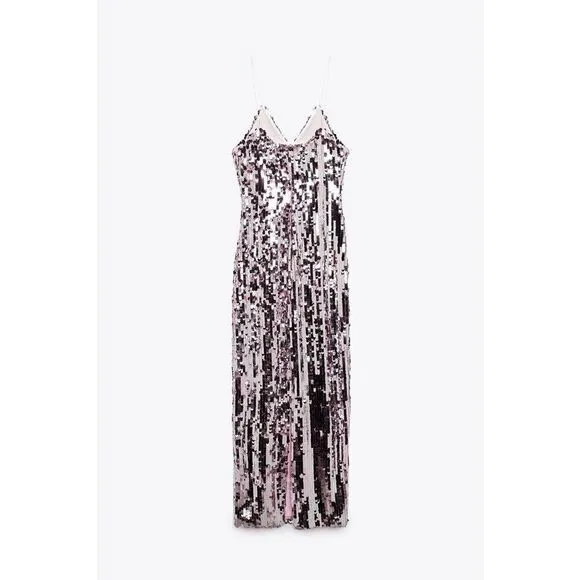 SILVER STRAPPY SEQUIN DRESS ZARA