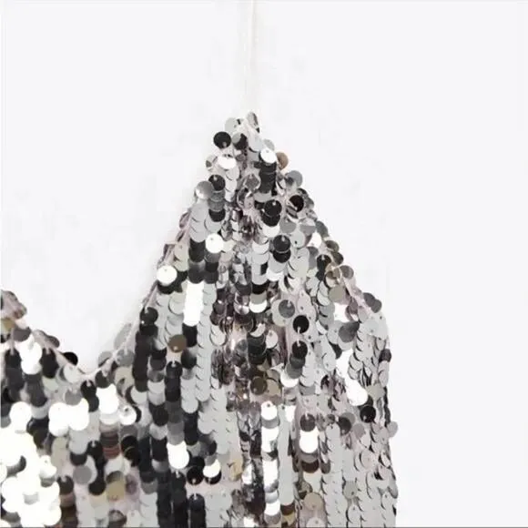 SILVER STRAPPY SEQUIN DRESS ZARA