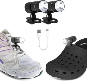 sinstar Headlights for Croc Charms, Croc Shoes Accessories Flashlight Attachment, Waterproof, USB Clip on Rechargeable and Adjustable Lights for Jogging Camping Gifts, Suitable for Adults Kid 2Pcs