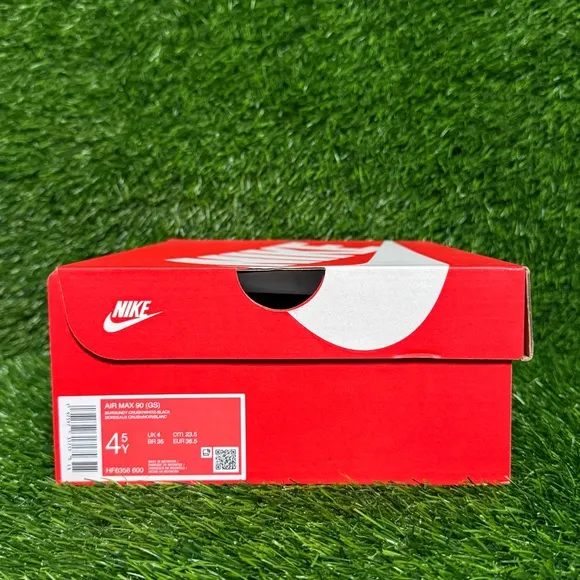 Size 4.5Y - Kids Nike Air Max 90 Burgundy Crush White Black - HF6358-600