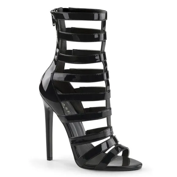Size 6 Pleaser Sexy 52 Black Patent 5&quot; High Heel Cage Strap Shootie Shoes