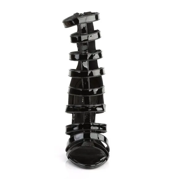 Size 6 Pleaser Sexy 52 Black Patent 5&quot; High Heel Cage Strap Shootie Shoes