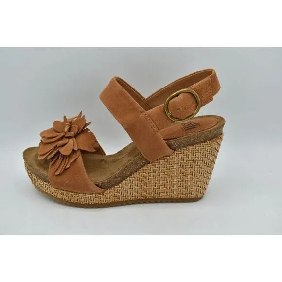 Sofft Womens Size 9.5 Cali Ginger Tan Suede Wedge Open Toe Floral Sandals Shoes