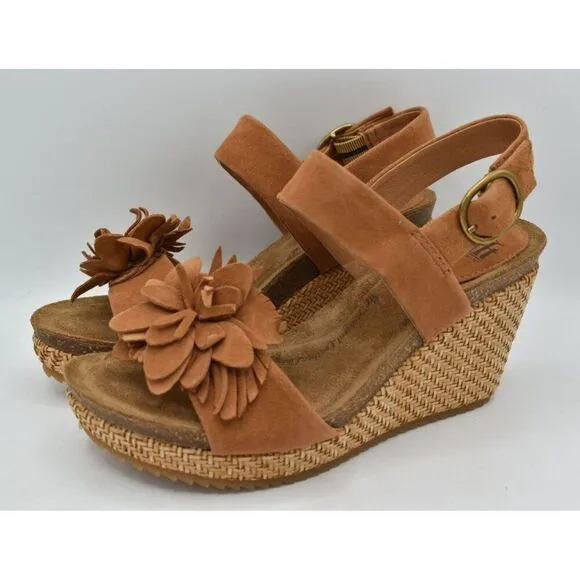 Sofft Womens Size 9.5 Cali Ginger Tan Suede Wedge Open Toe Floral Sandals Shoes