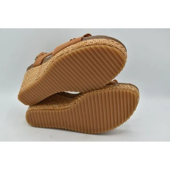 Sofft Womens Size 9.5 Cali Ginger Tan Suede Wedge Open Toe Floral Sandals Shoes